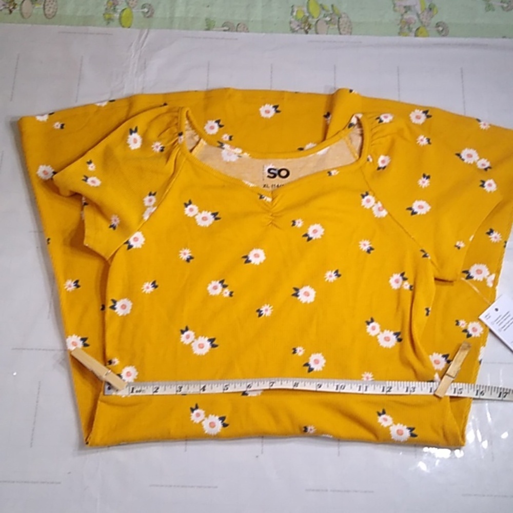 #446 girls extra large gold with white flowers ribbed t-shirt dress bnwt